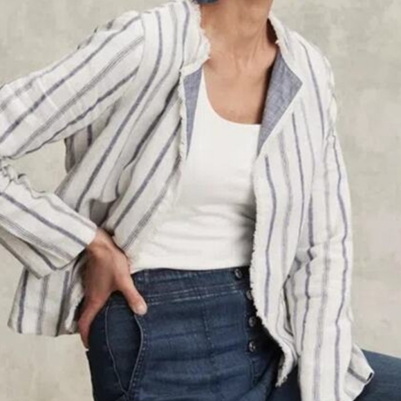 Chico's Navy and White Striped Linen Jacket - Picture 11 of 11